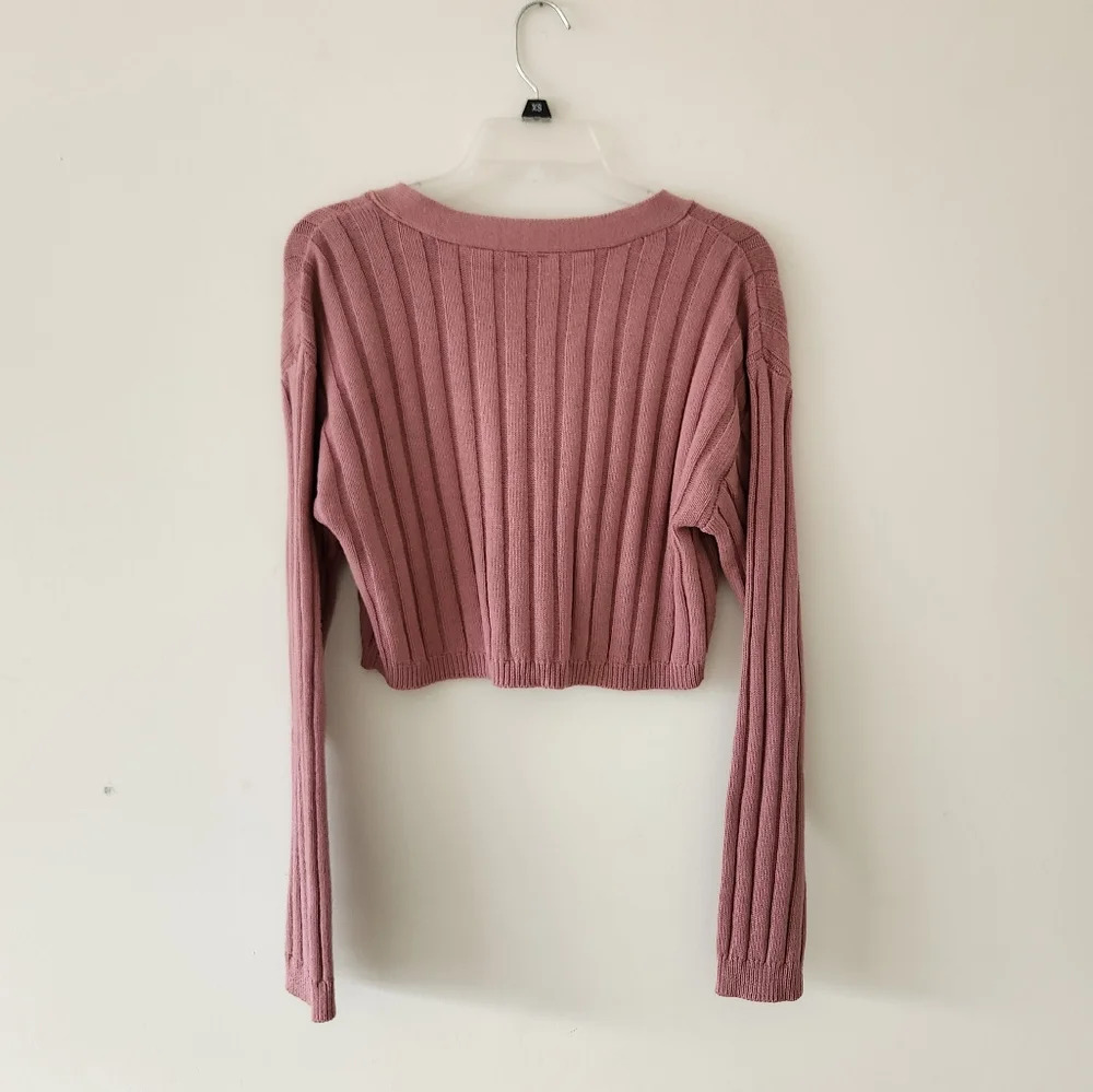 Abound Rib Knit Cropped Cardigan Sweater Dusty Rose Pink Medium NWT - Picture 4 of 5